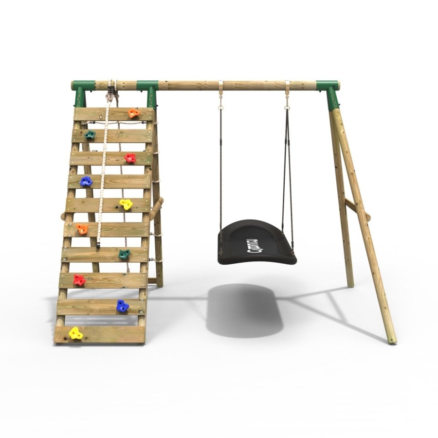 Swings OutdoorToys Wooden Swings | Rebo Wooden Swing Set With Up And Over Climbing Wall - Eden Pink