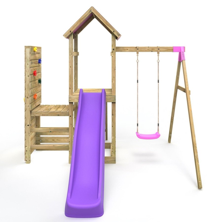 Climbing Frames OutdoorToys Climbing Frames With Rock Walls | Rebo Wooden Climbing Frame With Vertical Rock Wall, Swing Set And Slide - Rushmore+ Pink