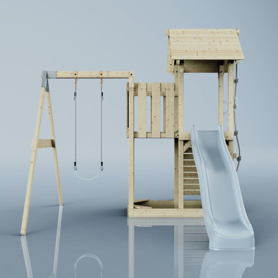 Climbing Frames OutdoorToys Climbing Frames With Swings | Polarplay Balcony Tower Kids Wooden Climbing Frame - Swing Bjorn Mist