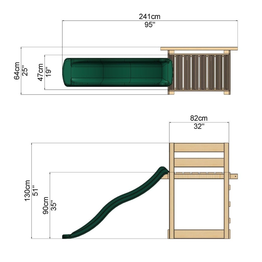 Swings OutdoorToys Swing Accessories | Shop Pack Add-On Wooden Platform With 6Ft Slide For Rebo Swing Sets Light Green