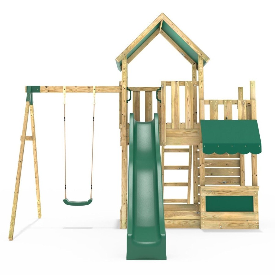 Climbing Frames OutdoorToys Climbing Frames With Rock Walls | Rebo Modular Wooden Climbing Frame Adventure Playset - M3 Plus Shop & Single Swing