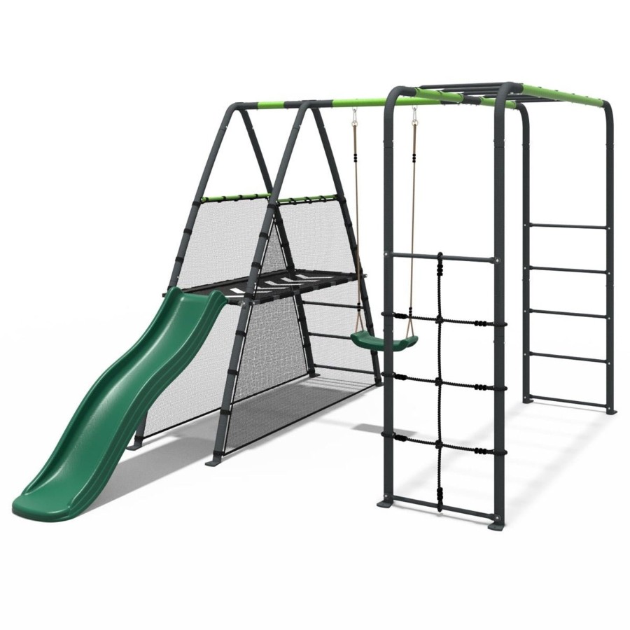 Swings OutdoorToys Swings & Slide Sets | Rebo Steel Series Metal Swing Set + Monkey Bars & Slide - Single Green