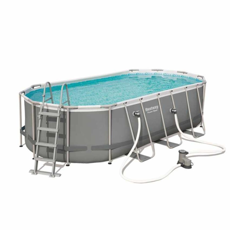 Swimming Pools OutdoorToys Steel Frame Pools | Bestway Power Steel Oval 18Ft X 9Ft X 48In Pool With Flowclear Filter Pump Bw56710