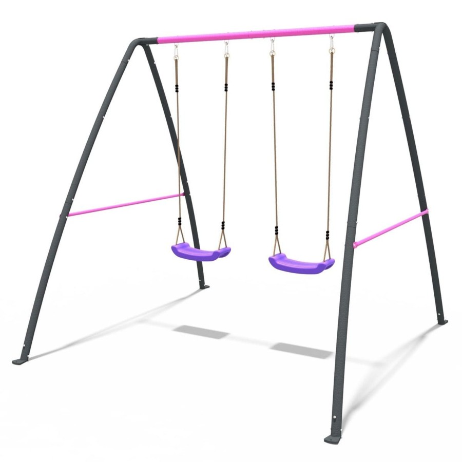 Swings OutdoorToys Metal Swing Sets | Rebo Steel Series Metal Swing Set - Double Swing Pink