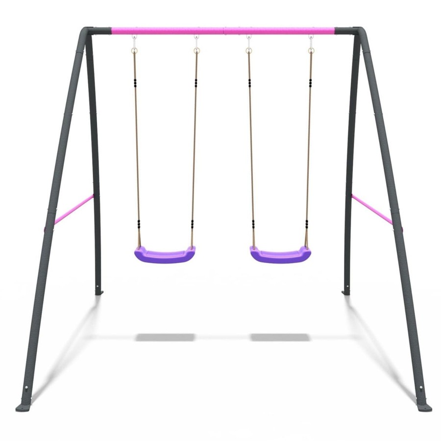 Swings OutdoorToys Metal Swing Sets | Rebo Steel Series Metal Swing Set - Double Swing Pink